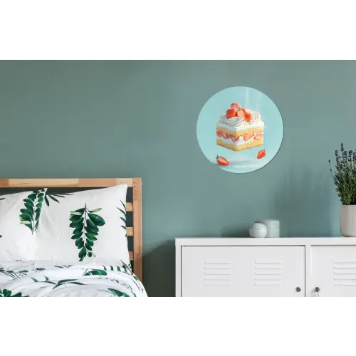 Slagroom - Taart - Blauw - Eten Wandcirkel aluminium klein -slaapkamer