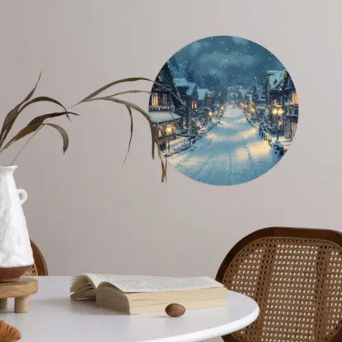 Kerstdorp - Kerst - Sneeuw - Winter Wandcirkel behangsticker klein -sfeer3