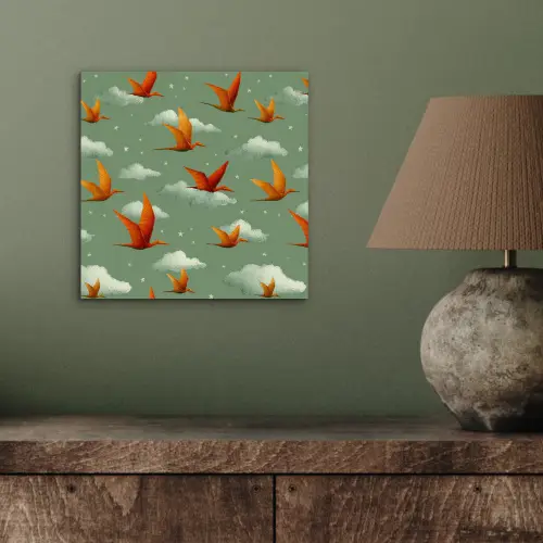 Dinosaurussen - Wolken - Sterren - Oranje aluminium wit klein -sfeer2