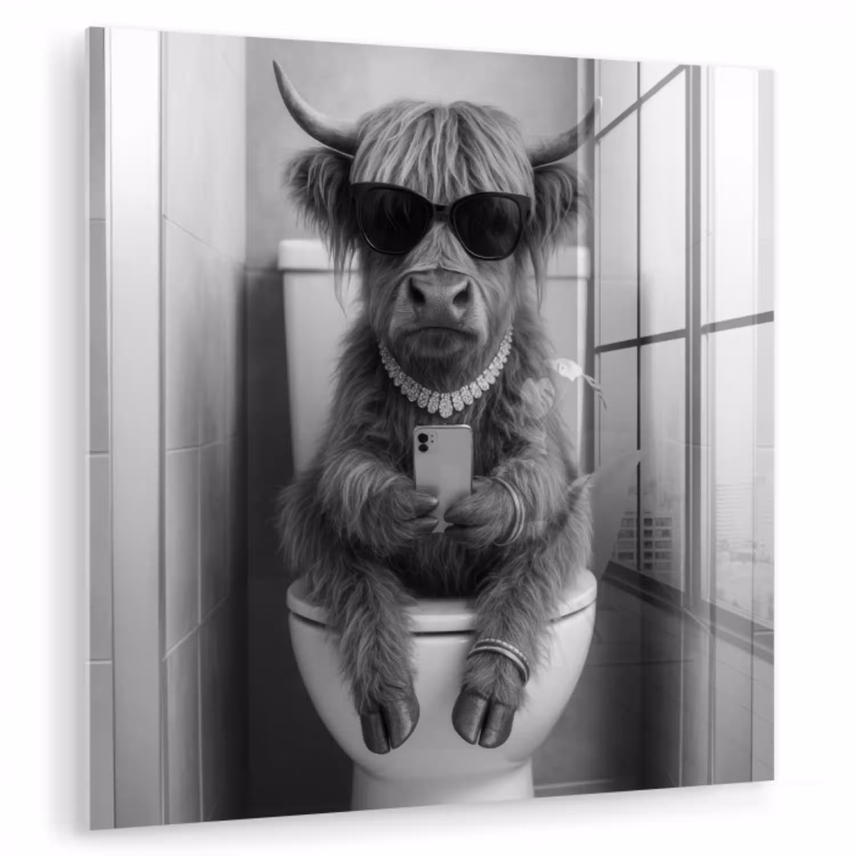Stier - Telefoon - Toilet - Zwart - Wit plexiglas 5mm klein -zzzproduct_nieuw