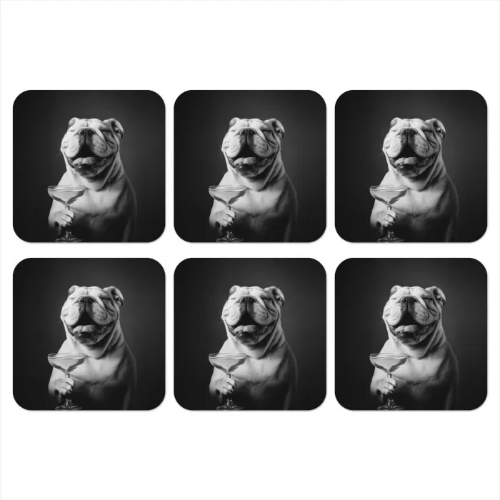 Buldog - Hond - Glas onderzetter kurk middel -3d