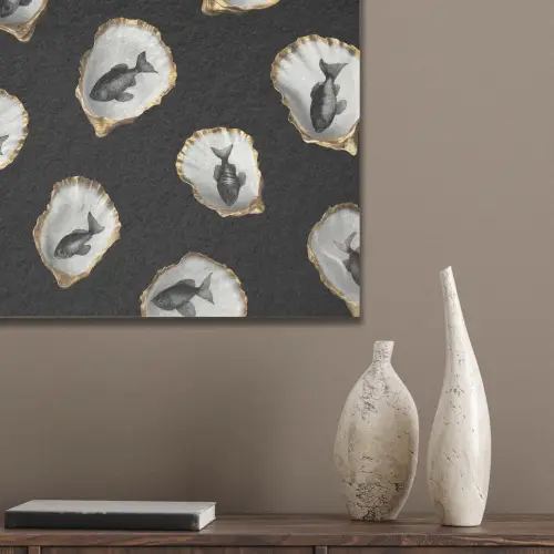 Oesters - Zwart - Vissen - Goud PET vilt klein -sfeer6_closeup