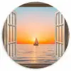 Doorkijk - Zee - Boot - Zonsondergang Wandcirkel kunststof plaat 5mm dik klein -3d