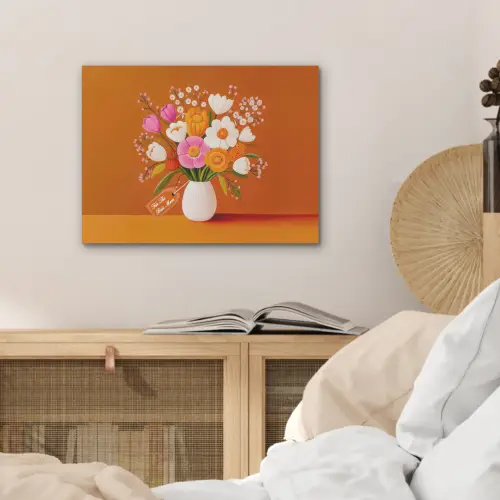 Vaas - Bloemen - Oranje PET vilt klein -sfeer3