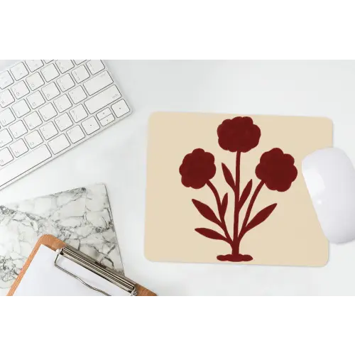 Bloemen - Bladeren - Rood - Minimalistisch muismat rubber klein -witbureau