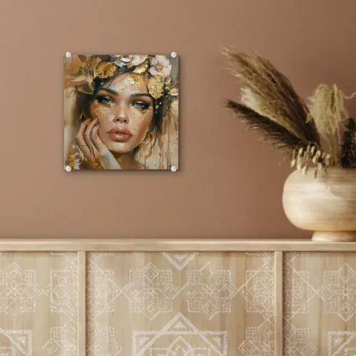Vrouw - Bloemen  - Goud - Portret plexiglas 5mm klein -sfeer5
