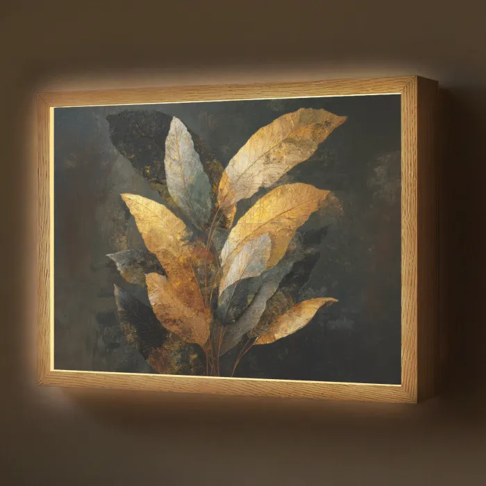 Gouden Bladcompositie – Botanische Luxe Light Box met batterij (Wandlamp) middel -z3d_website