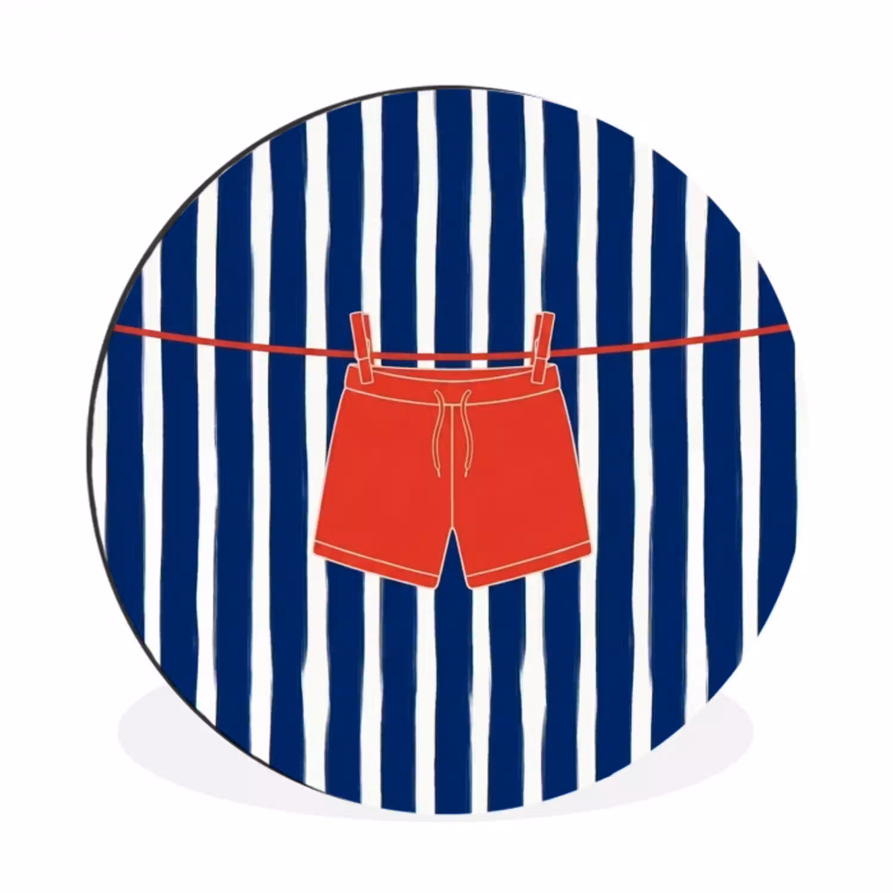 Shorts - Waslijn - Zomer - Illustratie - Rood Wandcirkel aluminium klein -3d