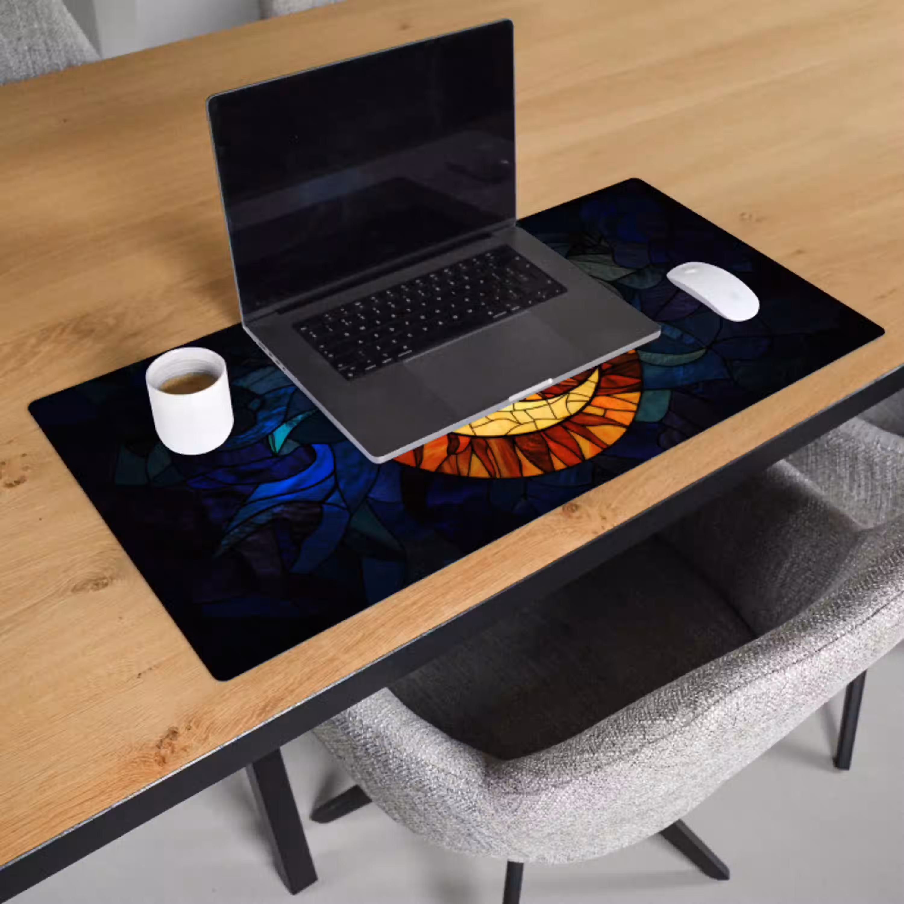 Mozaïek - Glas - Maan - Donkerblauw Muismat XXL klein -sfeer1