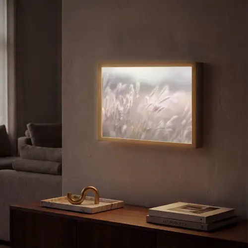 Graspluimen - Wind - Beige - Mistig Light Box met batterij (Wandlamp) middel -sfeer1
