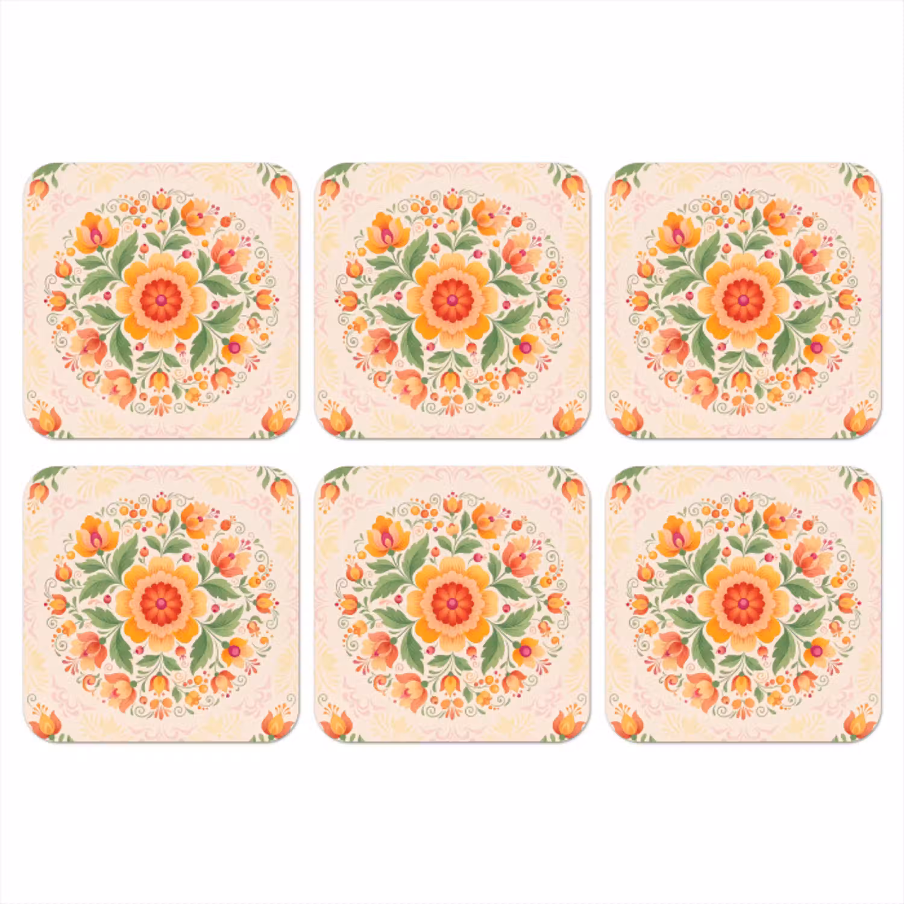 Bloemen - Patroon - Decoratief - Oranje onderzetter kurk middel -3d