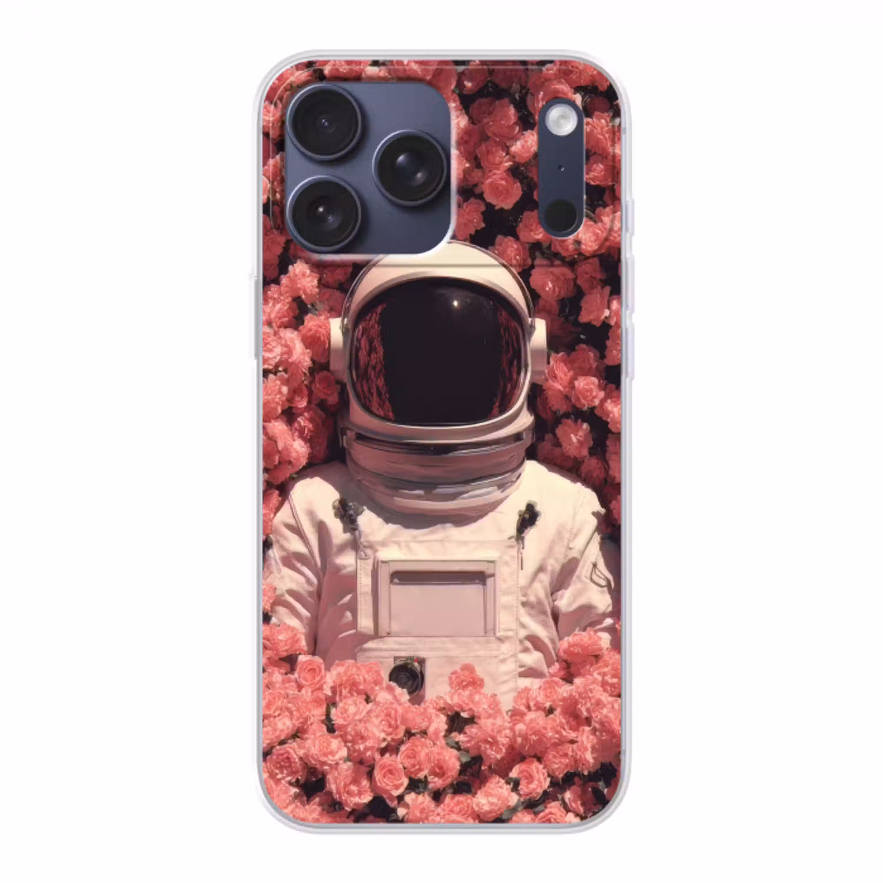 Bloemen - Roze - Astronaut Telefoonhoesje iPhone 17 Pro Max klein -3d