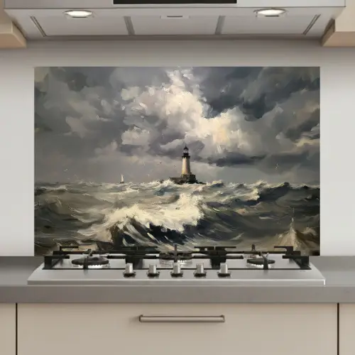 Vuurtoren - Golven - Storm keuken achterwand spatscherm klein -3d_website