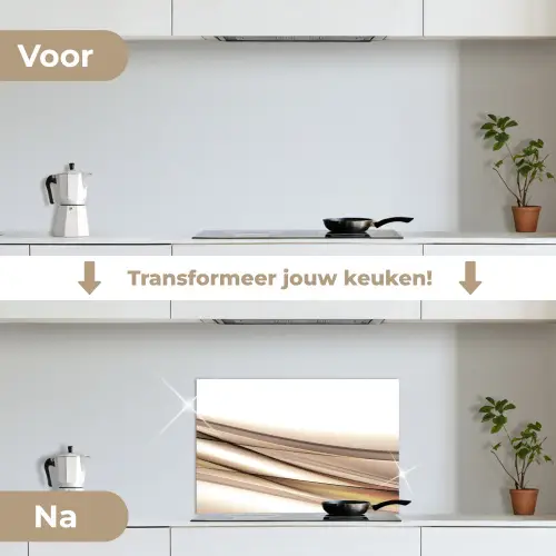 Golven - Abstract - Taupe keuken achterwand spatscherm klein -voor_na_NL