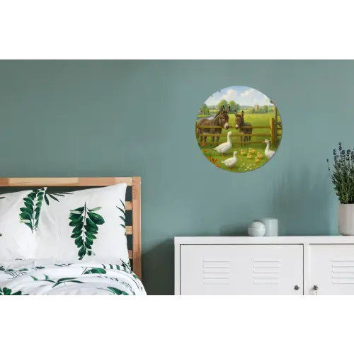 Ezels - Ganzen - Kleurrijk Wandcirkel aluminium klein -slaapkamer