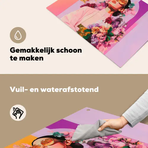 Portret - Vrouw - Abstract - Bloemen Inductie beschemer met haakjes klein -ky-schoon-nl