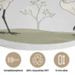 Minimalistisch - Kraanvogels - Blauw Akoestische PET Vilt - Rond klein -closeup_DE