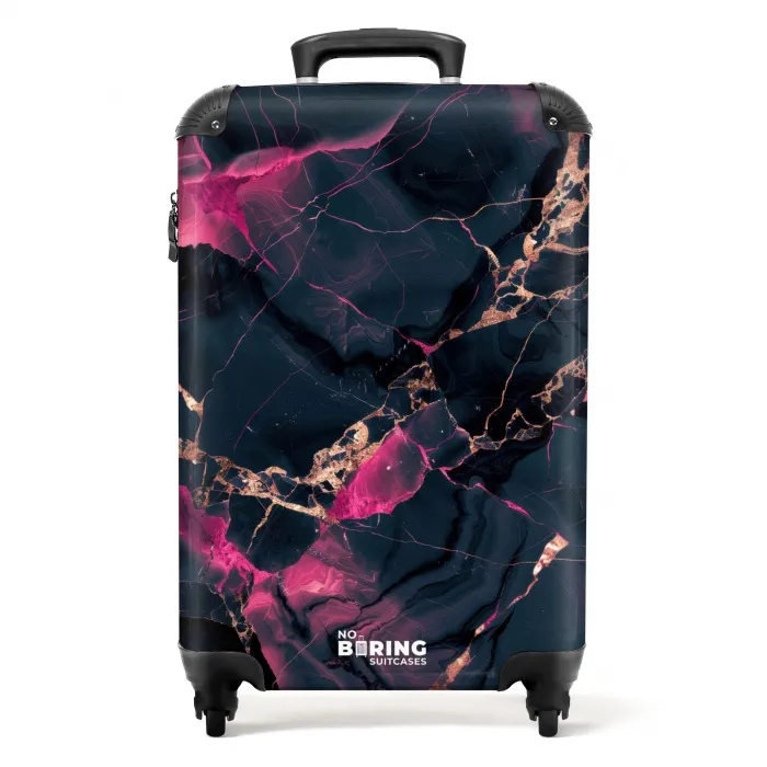 Marmer - Fluorescerend Roze in Donker Marmer NBS - Handbagage koffer - Kinderen Unisex middel -productfoto_recht