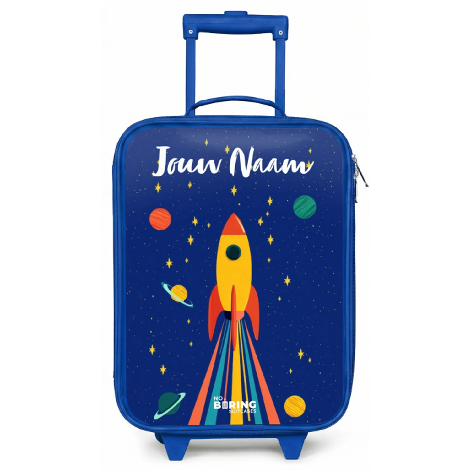 Raket - Sterren - Planeet - Ruimte Kinderkoffer - Blauw klein -zz3dotto