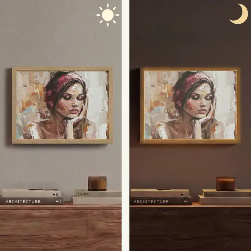 Vrouw - Verflook - Portret - Modern Light Box met batterij (Wandlamp) middel -sfeer3