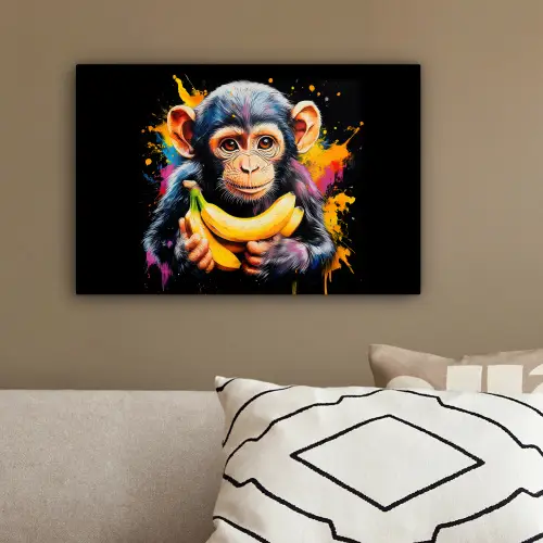 Aap - Graffiti - Kleurrijk - Bananen - Modern canvas 2cm klein -sfeer3