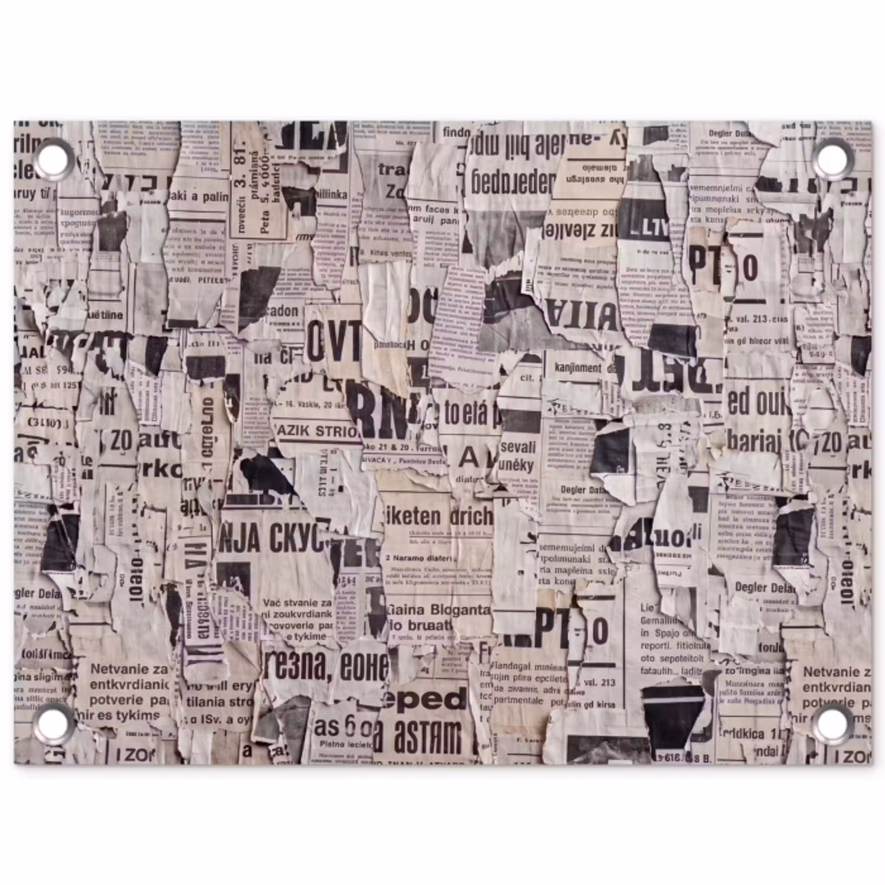Krant - Gescheurd - Textuur - Abstract - Zwart-wit tuinposter los doek klein -3d