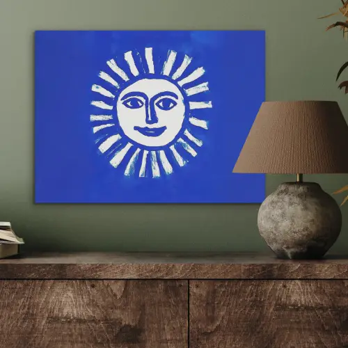 Zon - Gezicht - Penseelstructuur - Blauw PET vilt klein -sfeer2
