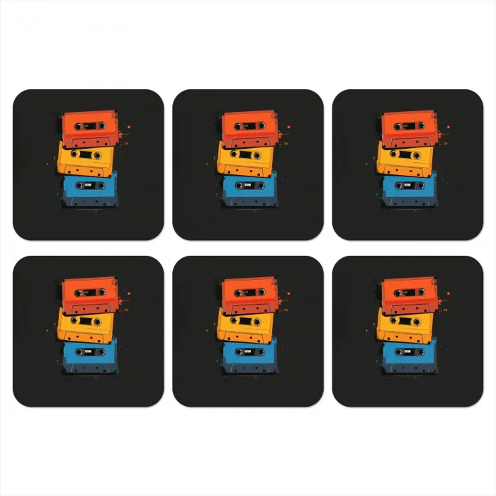 Cassettes - Kleurrijk - Verfspatten onderzetter kurk middel -3d