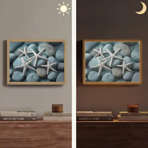 Zeesterren - Stenen - Wit Light Box met batterij (Wandlamp) middel -sfeer3