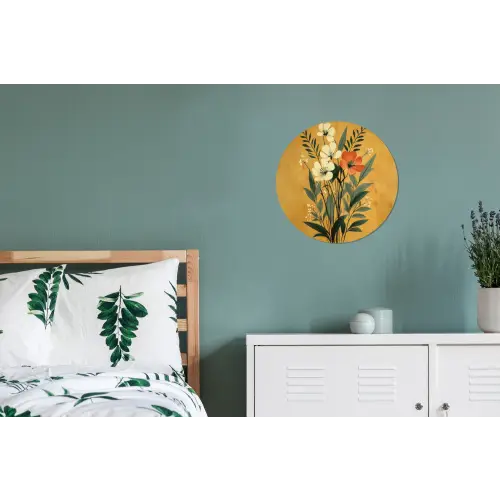 Bladeren - Boeket - Bloemen - Geel Wandcirkel aluminium klein -slaapkamer