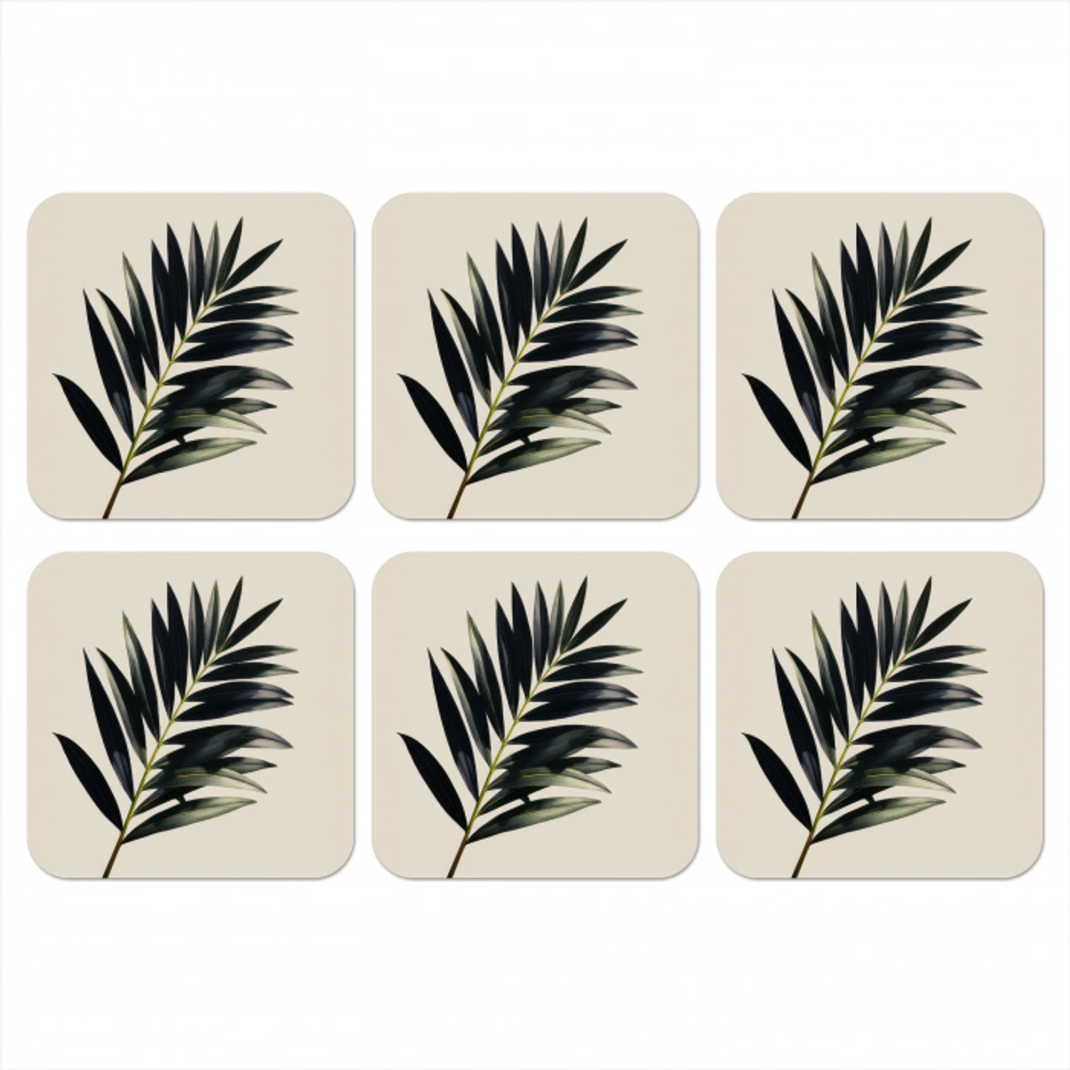 Palmblad - Subtiel - Groen - beige onderzetter kurk middel -3d