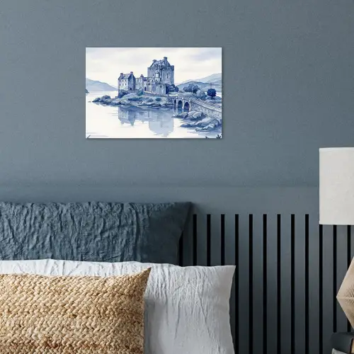 Schots - Kasteel - Blauw - Aquarel poster papier klein -sfeer2