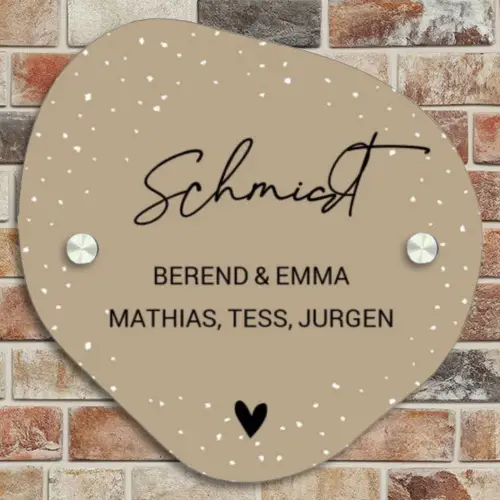 Beige met stippen - Sierlijk Naambord Organisch middel -sfeer10