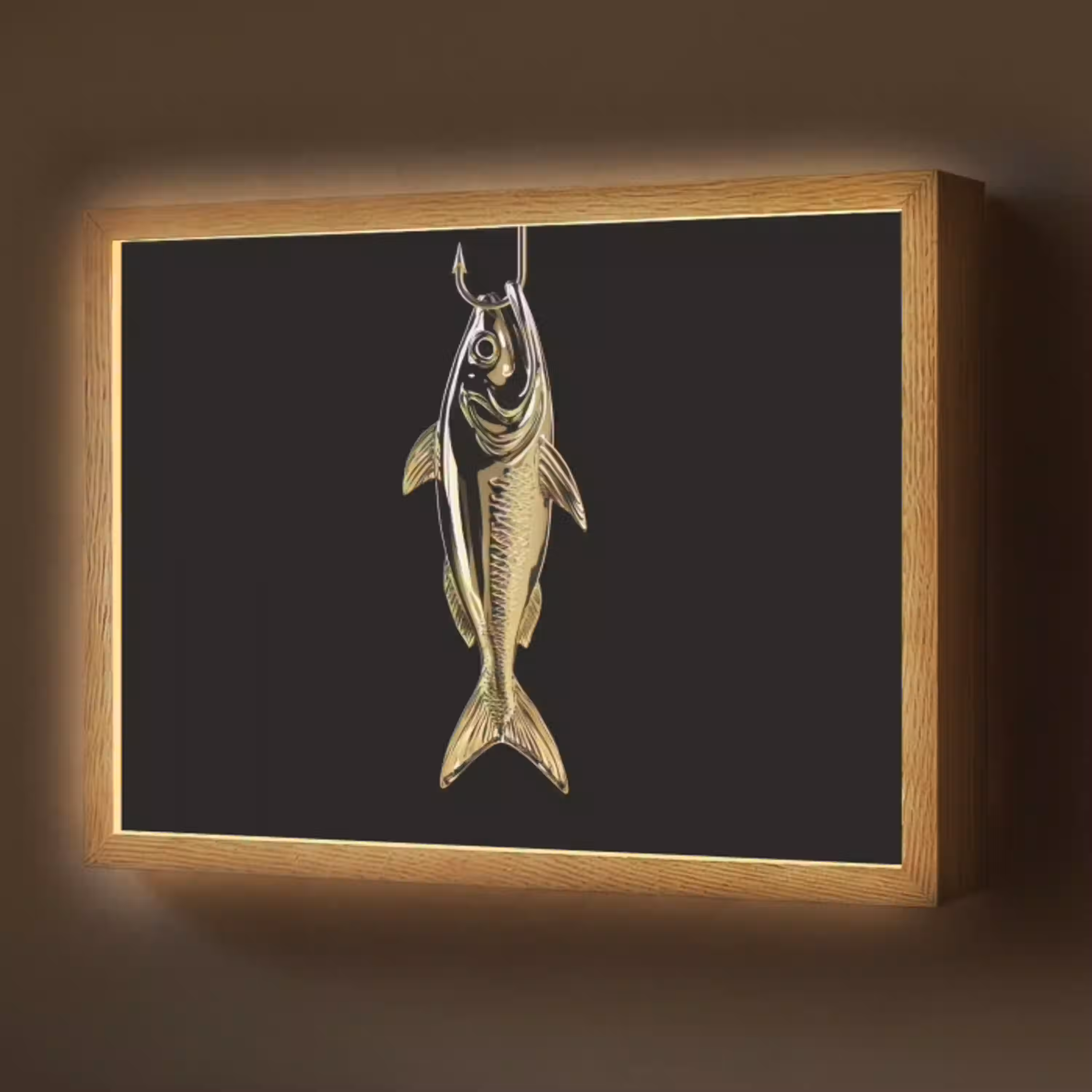 Goud - Vis - Haak - Zwart Light Box met batterij (Wandlamp) middel -z3d_website