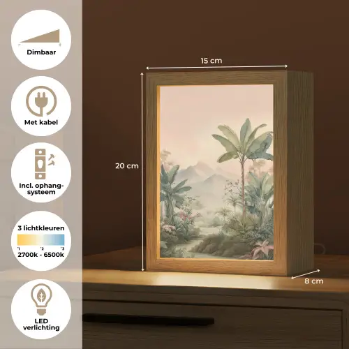 Tropisch landschap - palmbomen - Bloemen - Roze lucht Light Box met kabel (Tafellamp) klein -USP_NL