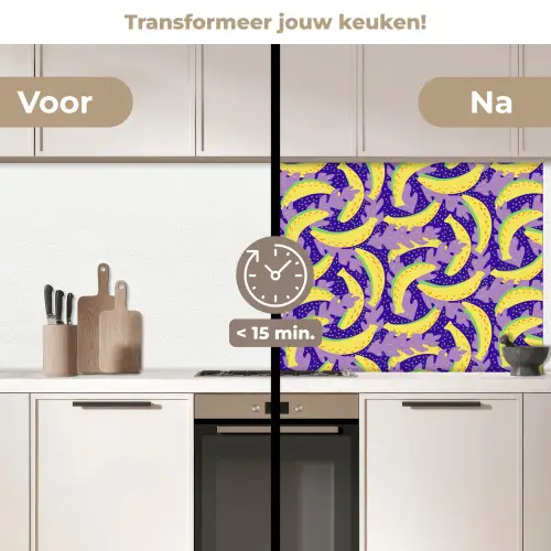 Bananen - Bladeren - Paars keuken achterwand 2 middel 871 -voor-na2_NL