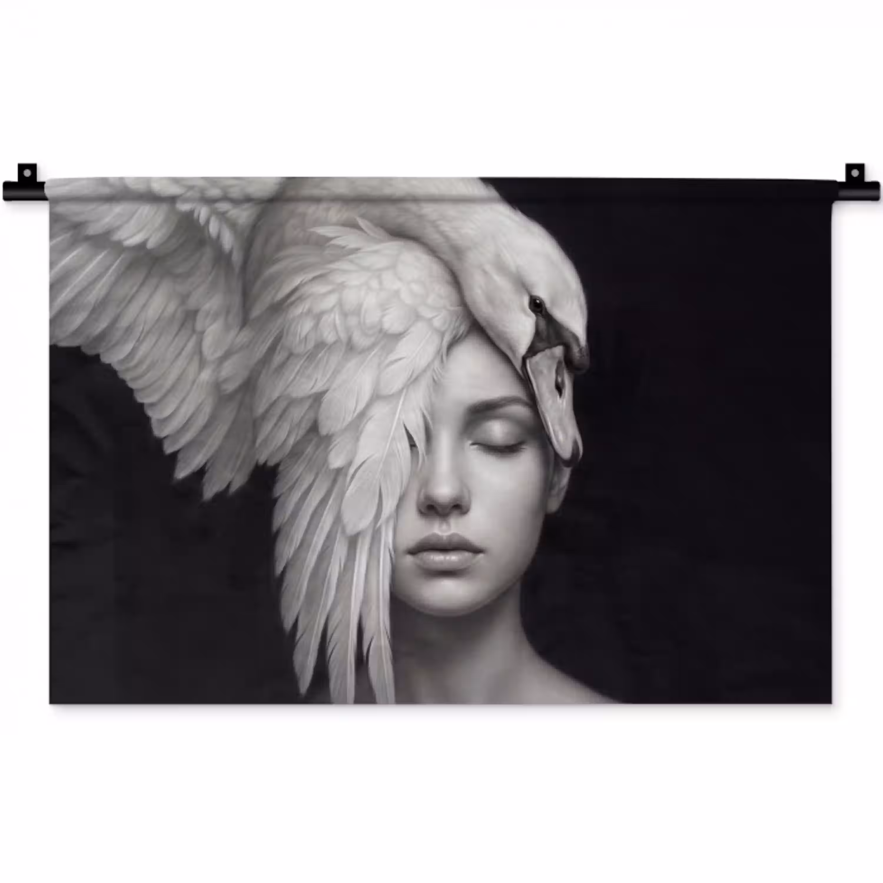 Portret - Zwaan - Zwart - Wit Wandkleed katoen klein -zz3d