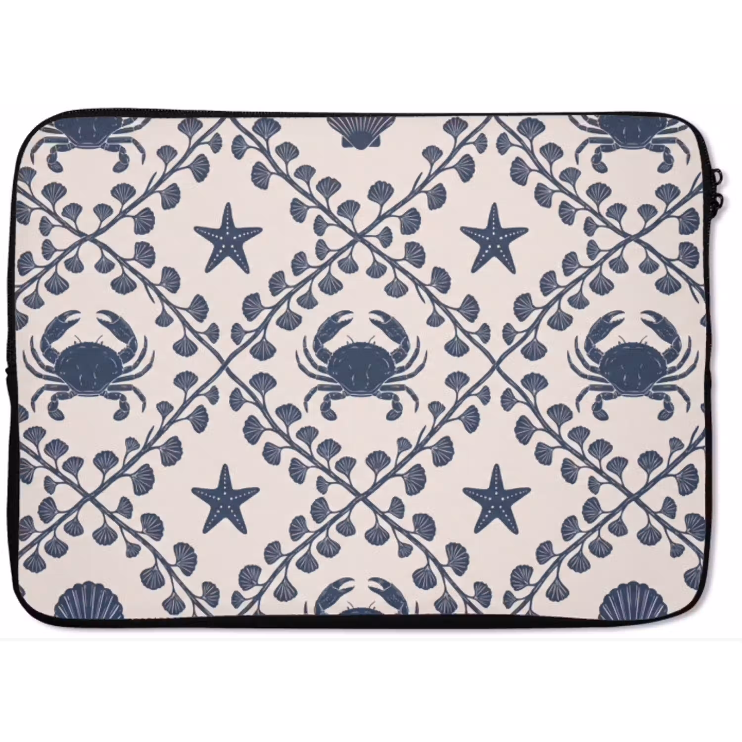 Zee - Krab - Zeester - Patroon - Blauw laptophoes neopreen klein -zkaufland3dotto