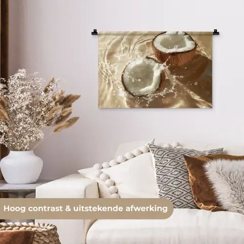 Kokosnoot - Water - Beige - Spetters Wandkleed katoen klein -sfeer1