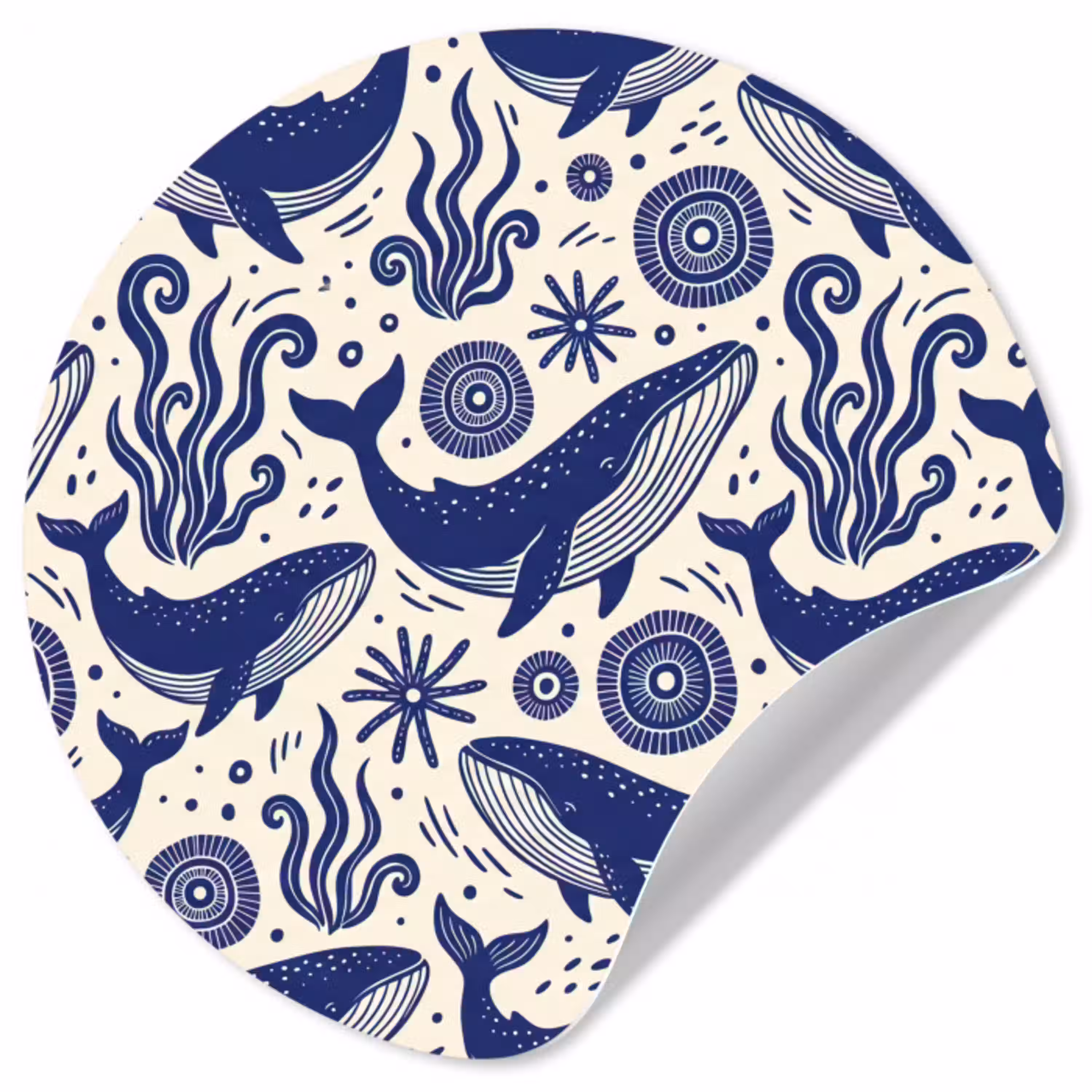 Walvis - Onderwater - Dieren - Abstract - Blauw Wandcirkel behangsticker klein -3d