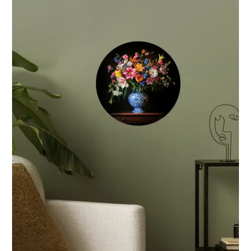 Kleur - Vaas - Bloemen - Boeket Wandcirkel behangsticker klein -sfeer2
