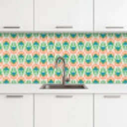 Retro - Bloemen - Design - Groen - Oranje keuken achterwand 2 middel 871 -3d