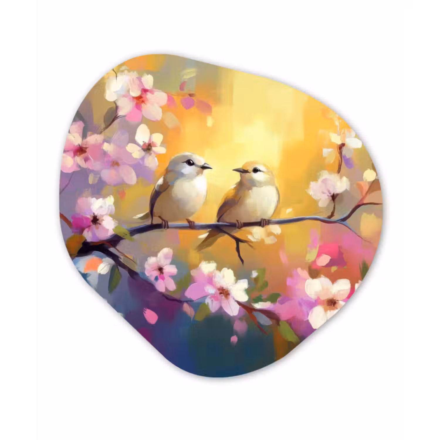 Organisch schilderij – Vogels - Bloemen - Roze