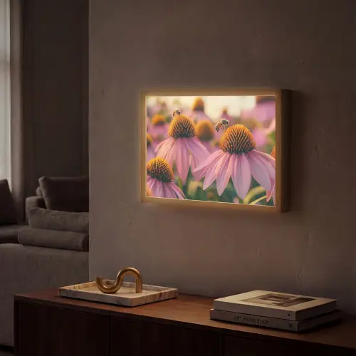 Bloemen - Paars - Bijen Light Box met batterij (Wandlamp) middel -sfeer1