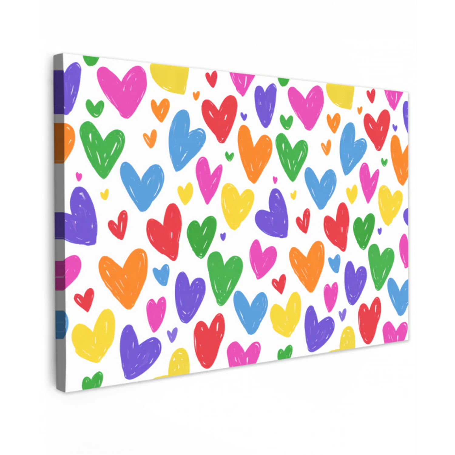 Hartjes - Krasserige textuur - Kleurrijk - Expressief canvas 2cm klein -z3d