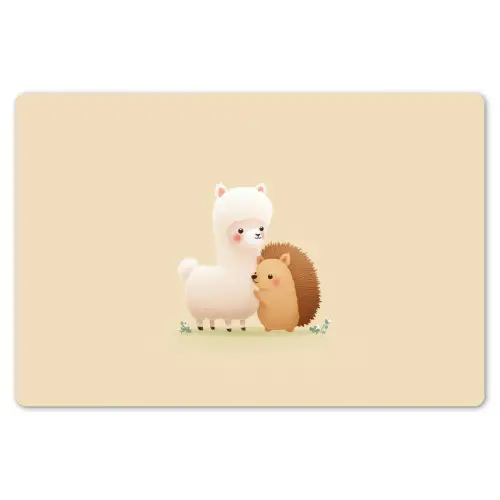 Alpaca - Egel - Bruin - Knuffelen Placemat vinyl groot -zzsfeer1_Kitchenyeah-website