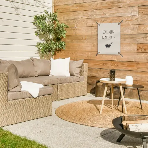 Vlees - Minimalistisch - Beige - Quote tuinposter los doek klein -sfeer4