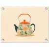 Oranje - Theepot - Bloemen - Bladeren tuinposter los doek klein -3d