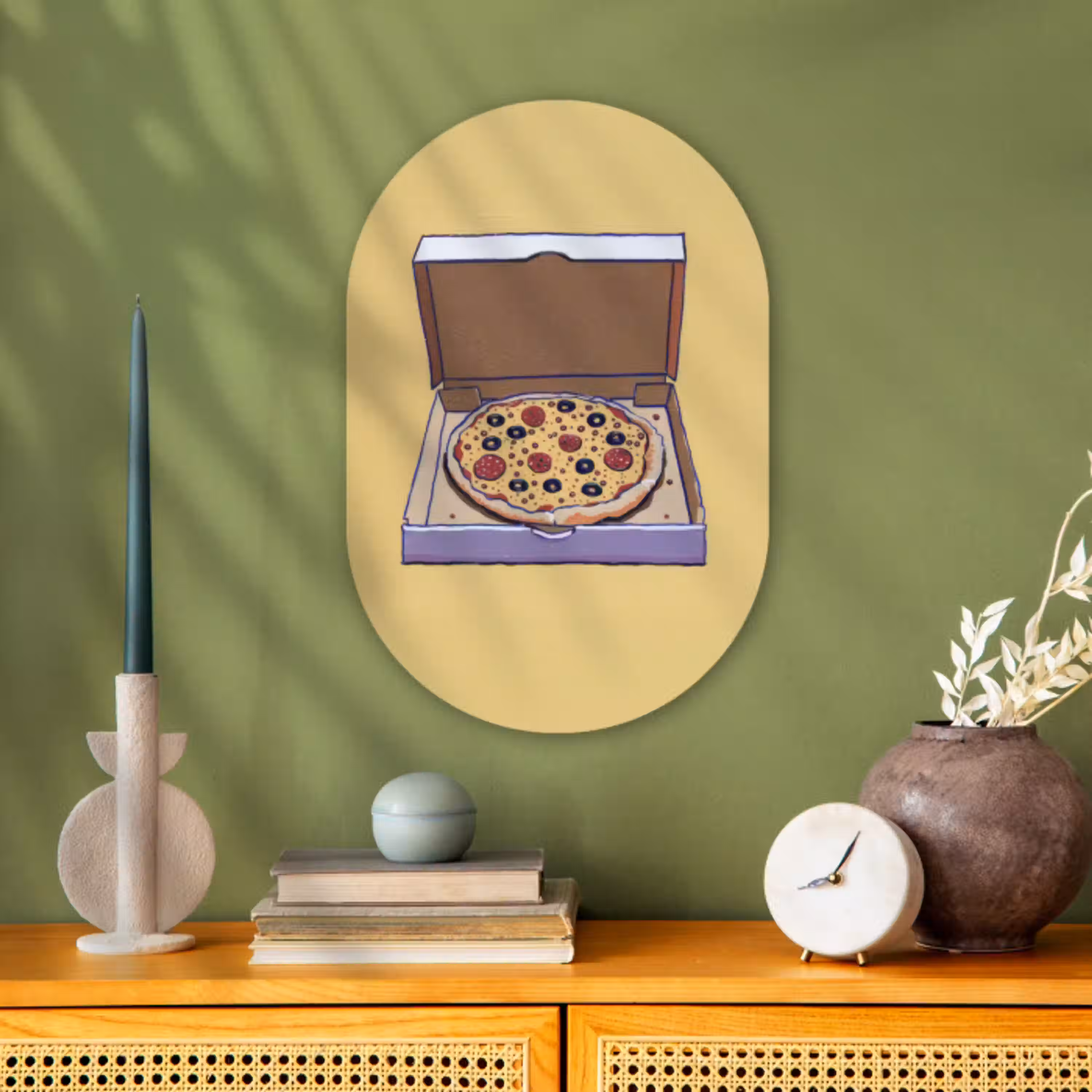 Pizza - Doos - Salami - Illustratie Wandcirkel Ovaal Forex klein -sfeer2