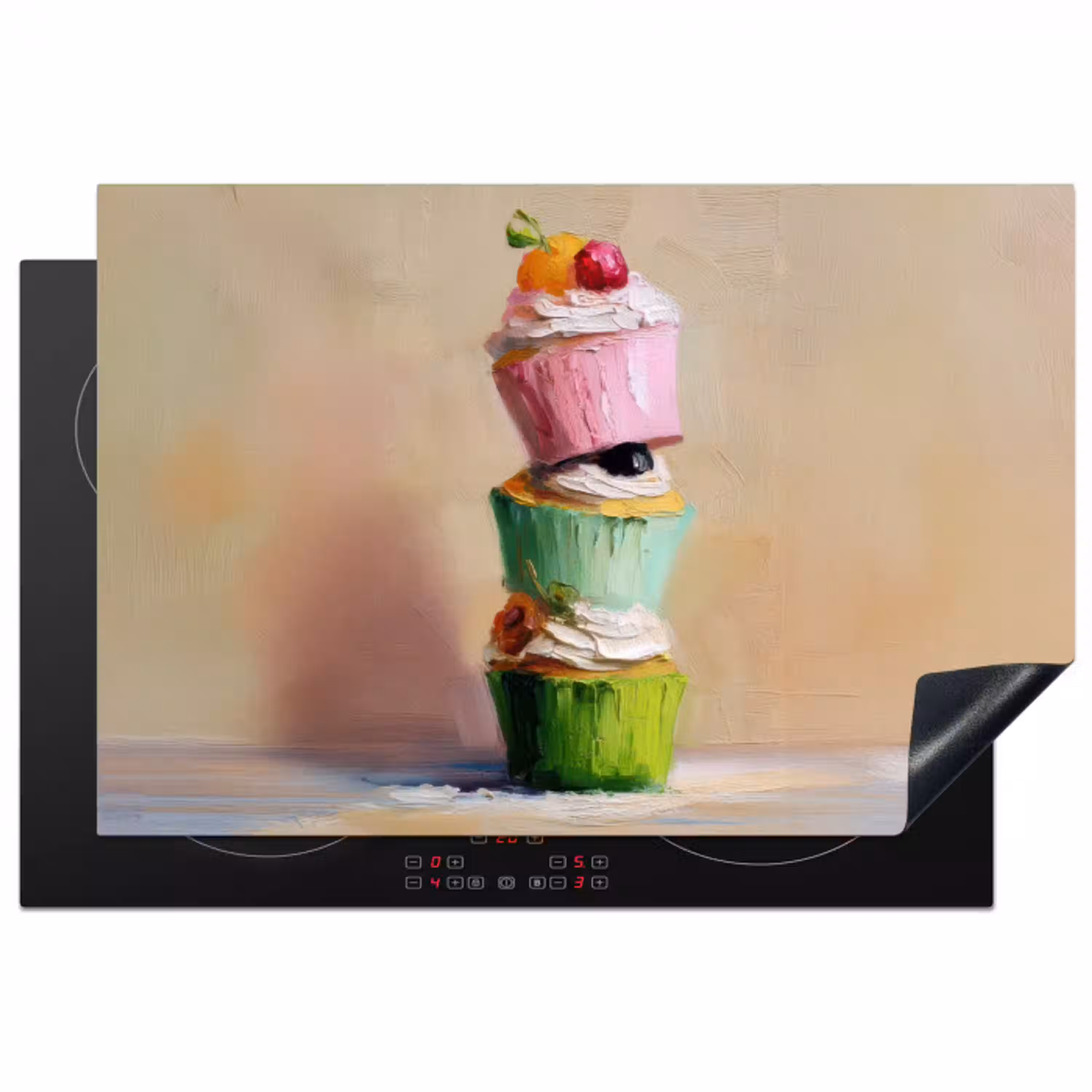 Cupcakes - Gestapeld - Kleurrijk - Fruit Inductie beschermer vinyl 3mm klein -3d